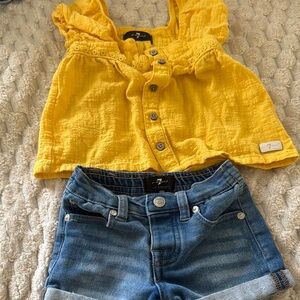 Yellow Ruffled Top and Denim Shorts Set